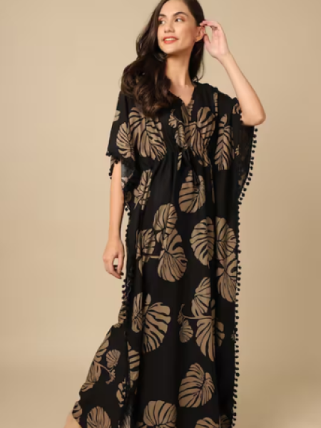 Black Prited Kaftan Nighty