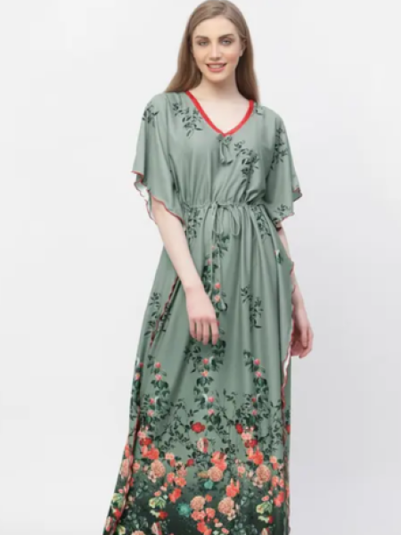 Floral Satin Kaftan Nighty