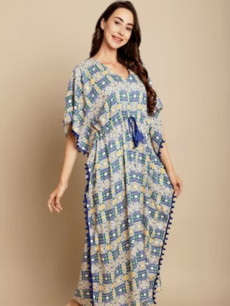 Box Print Kaftan Nighty