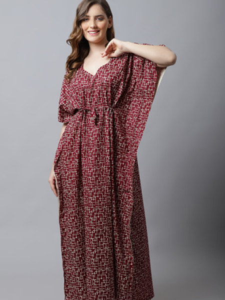 Maroon Printed Kaftan Nighty