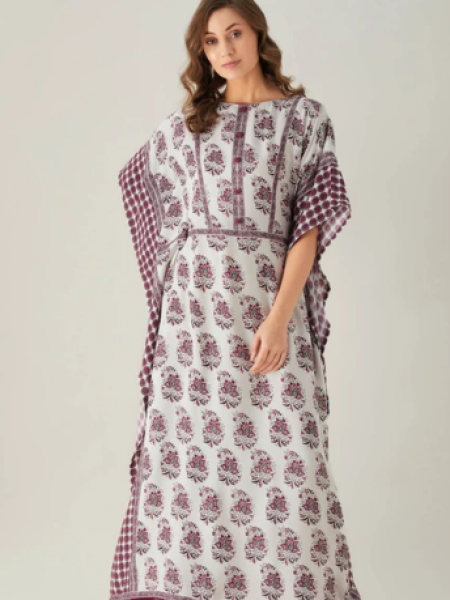 White Printed Kaftan Nighty