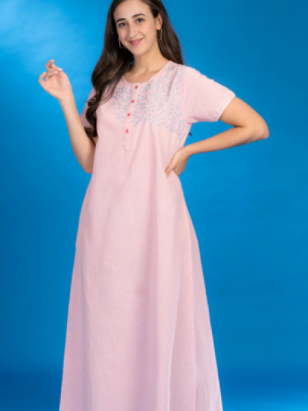 Plain Pink Cotton Nighty