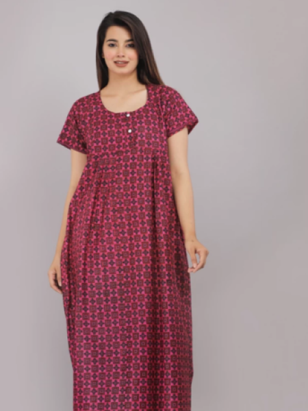 Maroon Printed Feeding Nighty