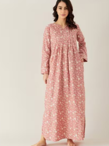 Peach Pink Full Sleeve Nighty