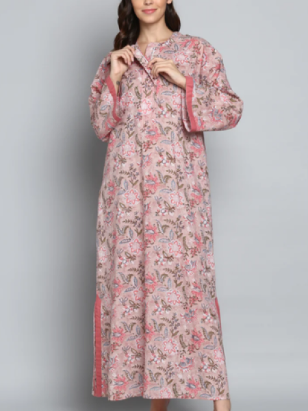 Floral Pink Full Sleeve Nighty