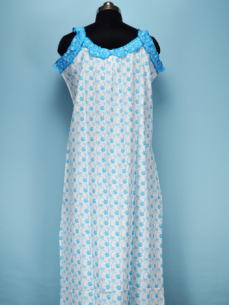 White and Blue Sleeveless Nighty